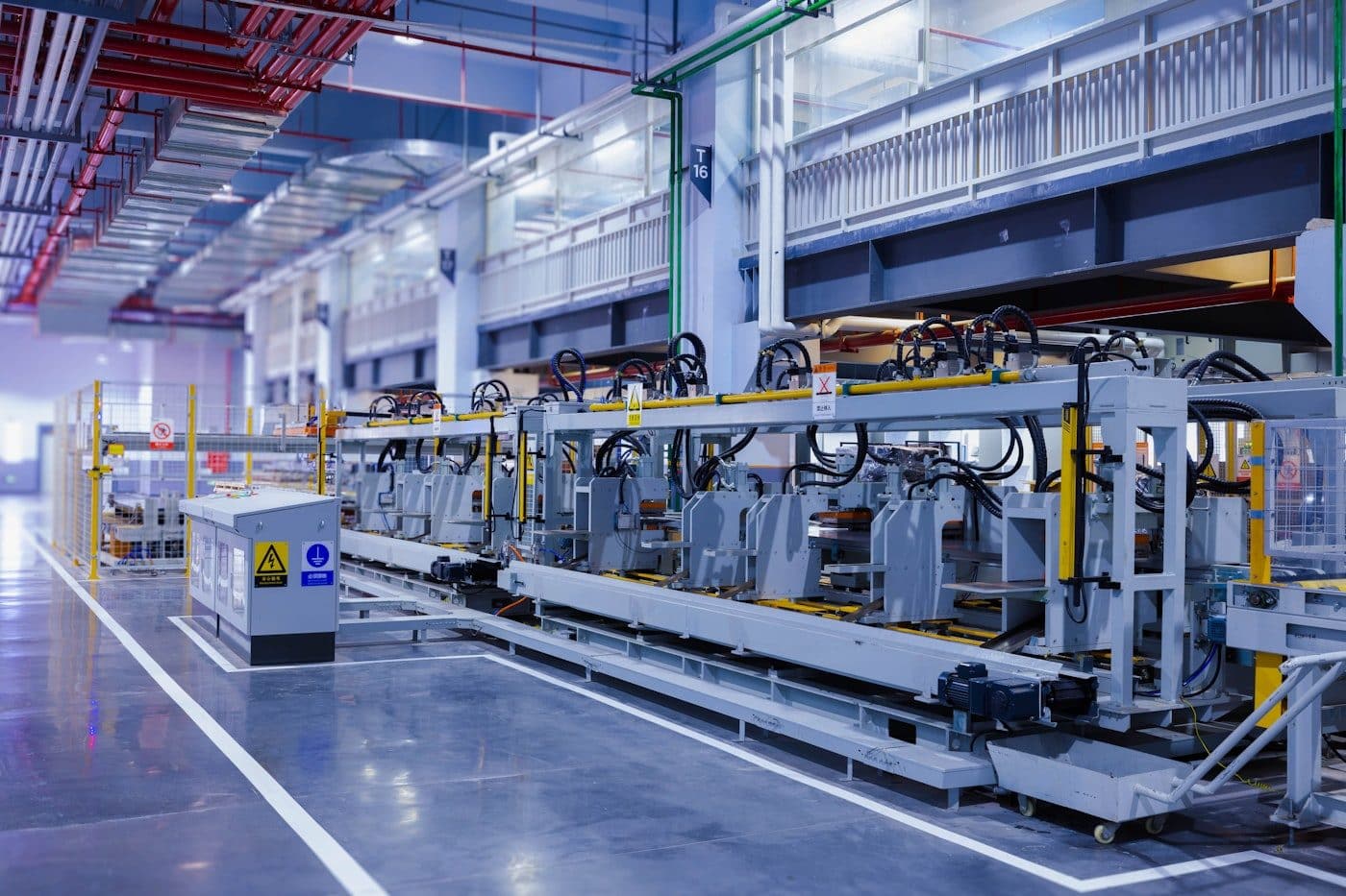 Automated production line running the length of a factory floor