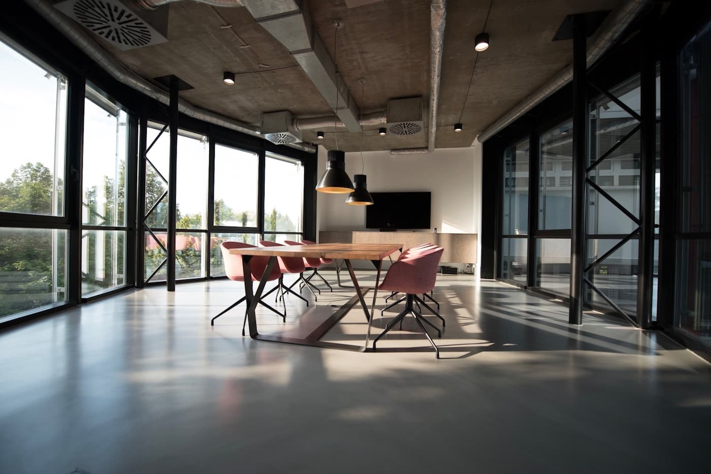 Bright modern office with a collaborative meeting table